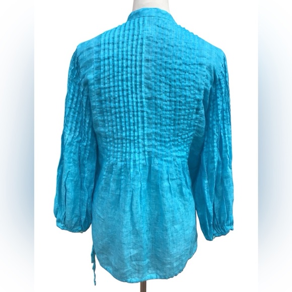 120% Lino Turquoise Blue Poet Blouse Size 42 - Picture 6 of 8